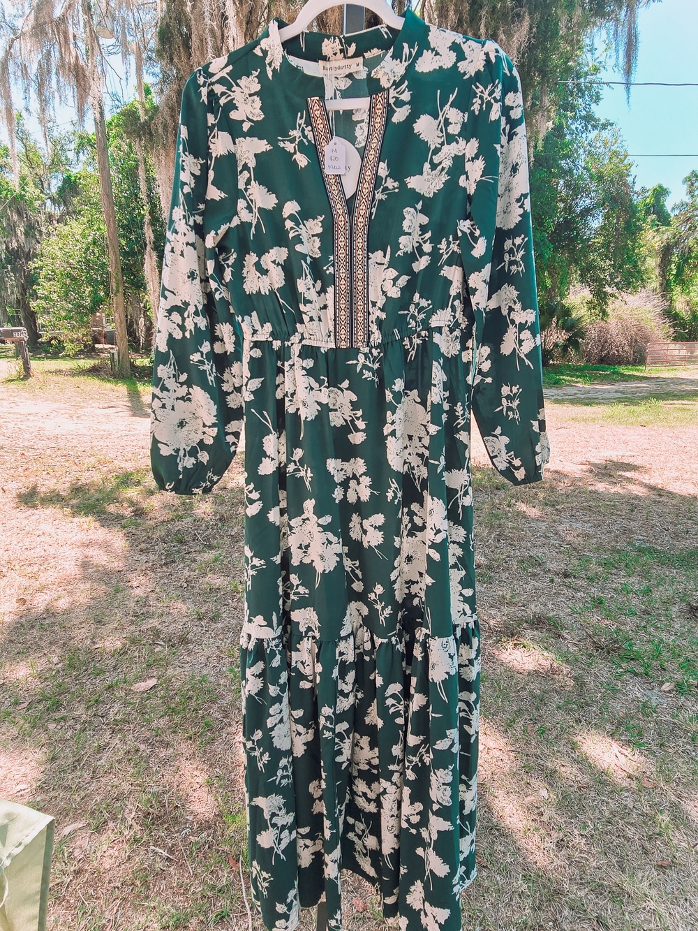 Green Floral Long Sleeve Maxi Dress
